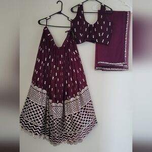 Wine/Maroon/Purple Sequin Zari Embroidery Work Lehenga Choli